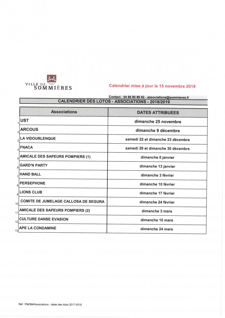Dates des lotos Dates des lotos