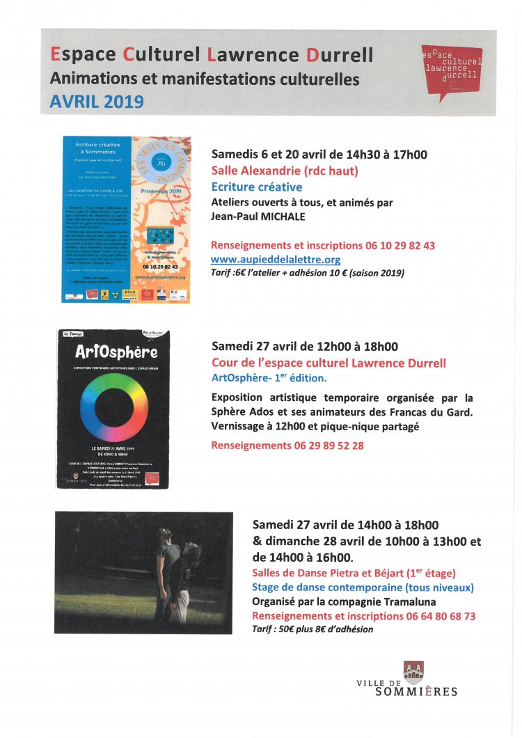 Animations culturelles - avril Animations culturelles - avril