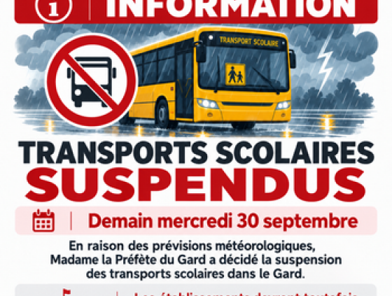 TRANSPORTS SCOLAIRES SUSPENDUS - MERCREDI 30 SEPTEMBRE