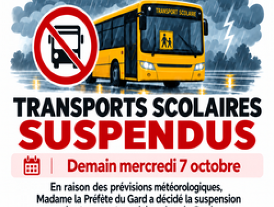 TRANSPORTS SCOLAIRES SUSPENDUS - MERCREDI 7 OCTOBRE