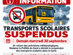 TRANSPORTS SCOLAIRES SUSPENDUS - MERCREDI 30 SEPTEMBRE